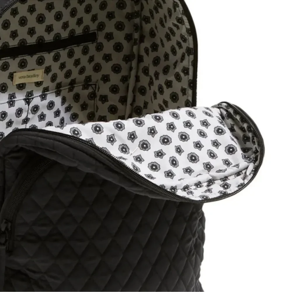 Vera Bradley Black Moonless Night Quilted Polyester Large Laptop Backpack 31 L
